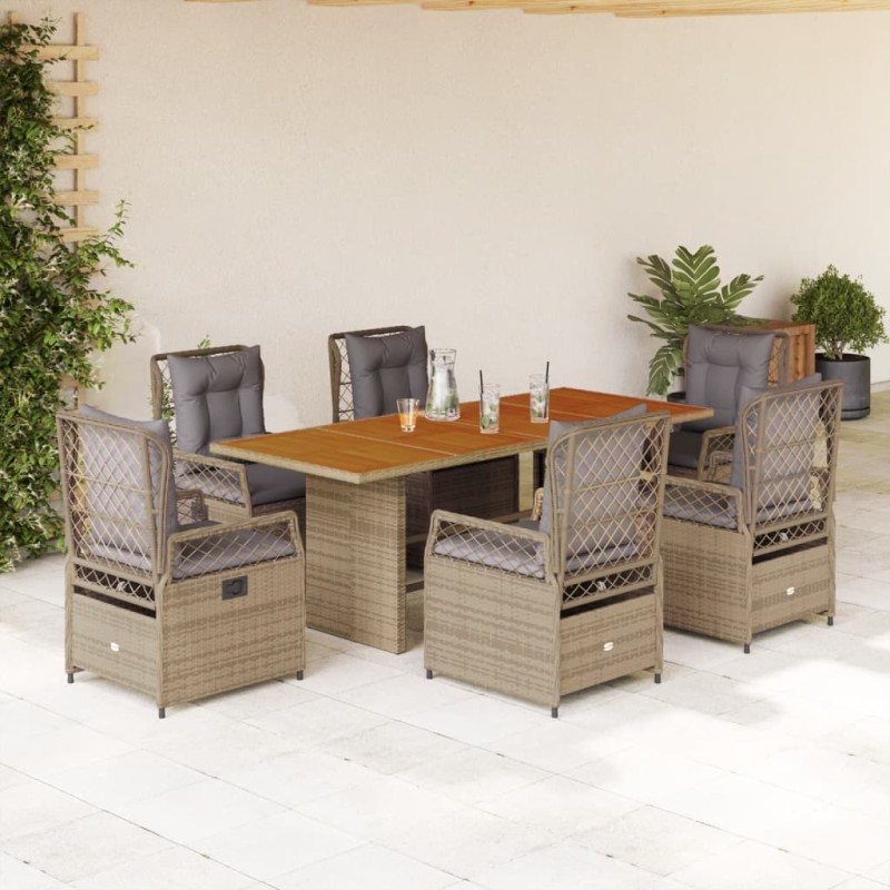 vidaXL Set comedor de jardín 7 pzas con cojines ratán sintético beige vidaXL Set comedor de jardín 7 pzas con cojines ratán sintético beige