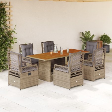 vidaXL Set comedor de jardín 7 pzas con cojines ratán sintético beige