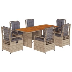 vidaXL Set comedor de jardín 7 pzas con cojines ratán sintético beige