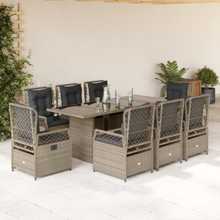 vidaXL Set comedor de jardín 9 pzas cojines ratán sintético gris claro