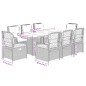 vidaXL Set comedor de jardín 9 pzas cojines ratán sintético gris claro