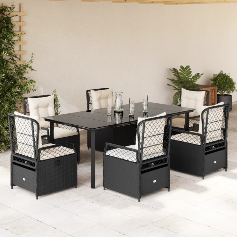 vidaXL Set de comedor de jardín 7 pzas y cojines ratán sintético negro vidaXL Set de comedor de jardín 7 pzas y cojines ratán sintético negro