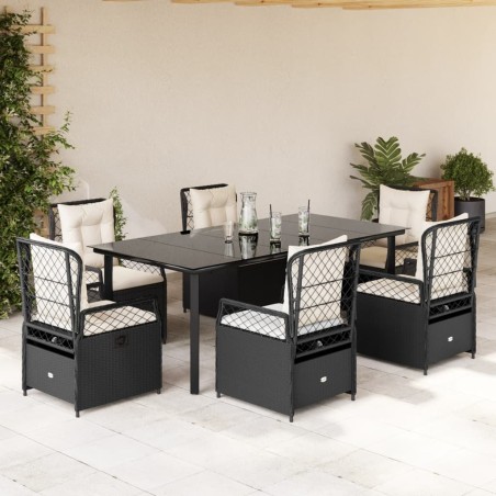 vidaXL Set de comedor de jardín 7 pzas y cojines ratán sintético negro