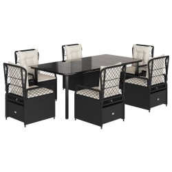 vidaXL Set de comedor de jardín 7 pzas y cojines ratán sintético negro