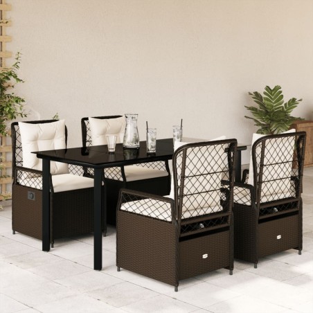 vidaXL Set comedor de jardín 5 piezas y cojines ratán sintético marrón