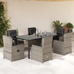 vidaXL Set comedor jardín 7 pzas y cojines ratán sintético gris claro
