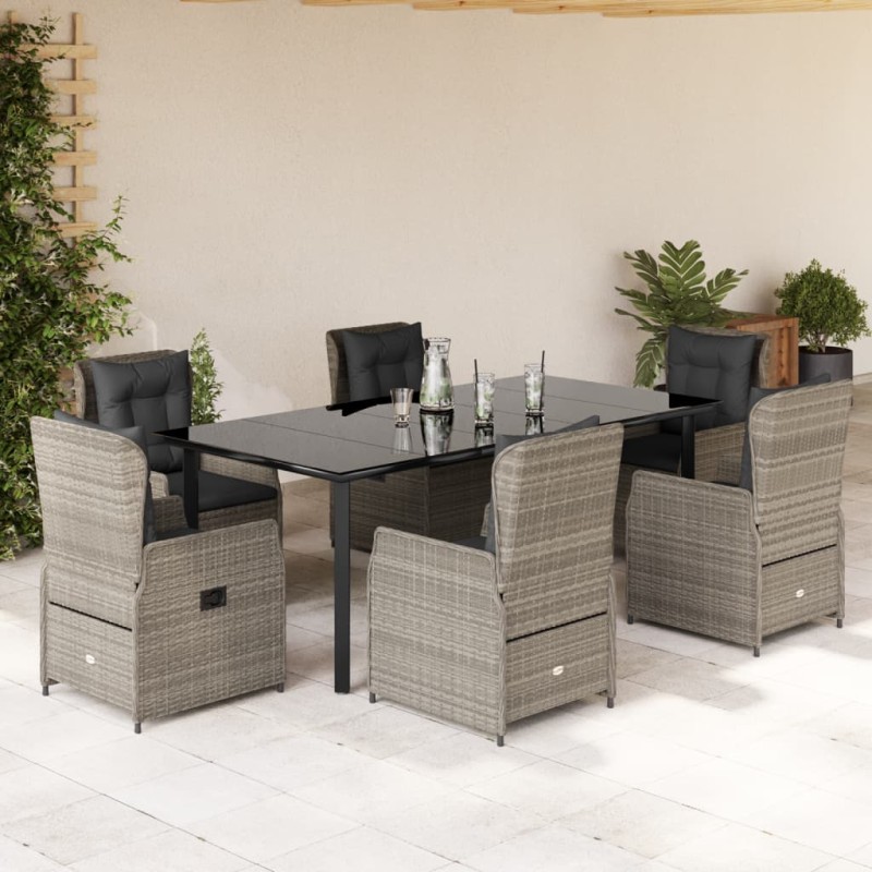 vidaXL Set comedor jardín 7 pzas y cojines ratán sintético gris claro