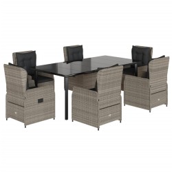 vidaXL Set comedor jardín 7 pzas y cojines ratán sintético gris claro