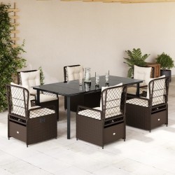 vidaXL Set comedor de jardín 7 pzas con cojines ratán sintético marrón