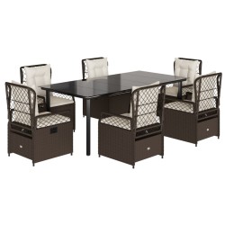 vidaXL Set comedor de jardín 7 pzas con cojines ratán sintético marrón