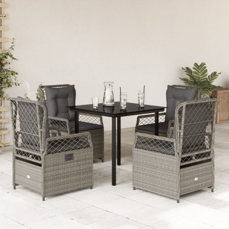 vidaXL Set comedor de jardín 5 pzas cojines ratán sintético gris claro