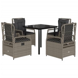 vidaXL Set comedor de jardín 5 pzas cojines ratán sintético gris claro