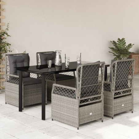 vidaXL Set comedor de jardín 5 pzas cojines ratán sintético gris claro