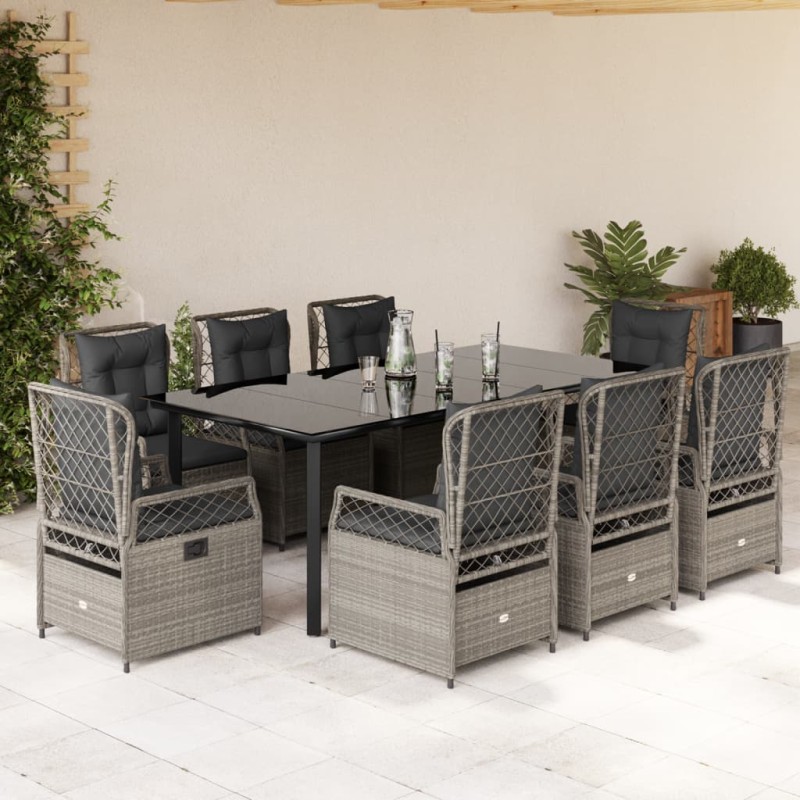 vidaXL Set comedor de jardín 9 pzas cojines ratán sintético gris claro vidaXL Set comedor de jardín 9 pzas cojines ratán sintético gris claro