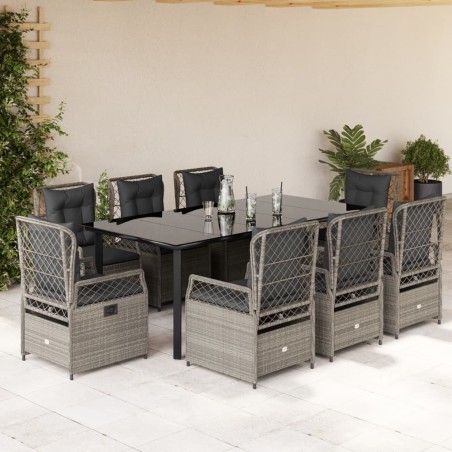 vidaXL Set comedor de jardín 9 pzas cojines ratán sintético gris claro