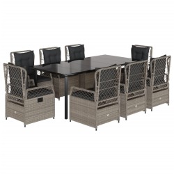 vidaXL Set comedor de jardín 9 pzas cojines ratán sintético gris claro