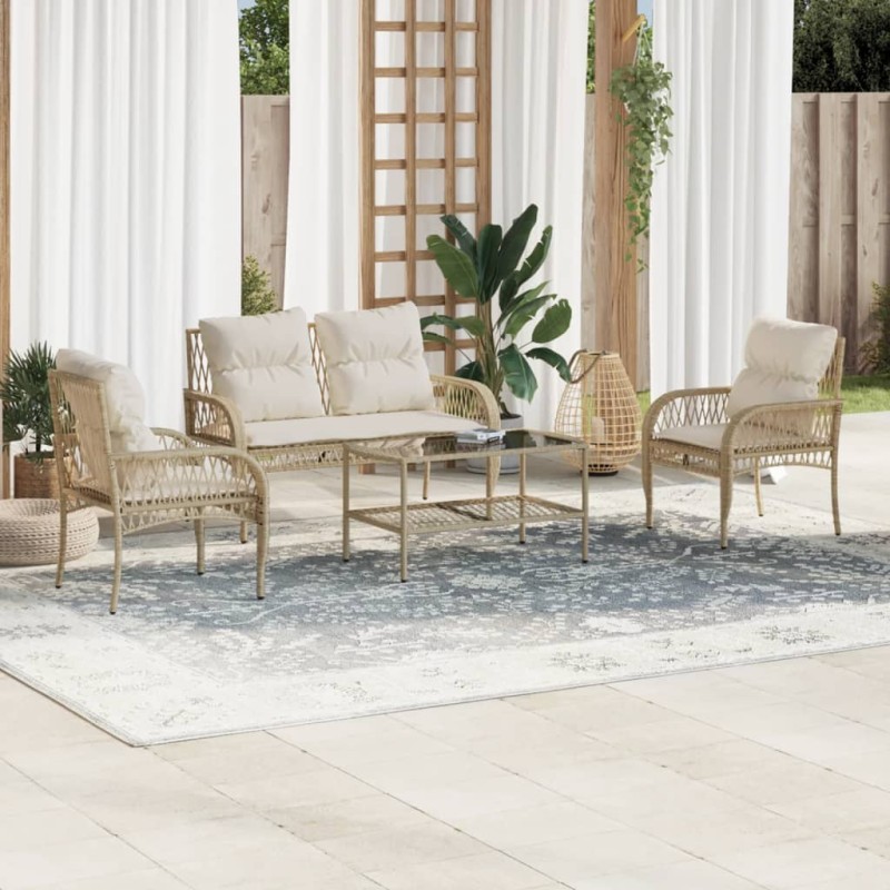 vidaXL Juego de sofás jardín con cojines 4 pzas ratán sintético beige vidaXL Juego de sofás jardín con cojines 4 pzas ratán sintético beige