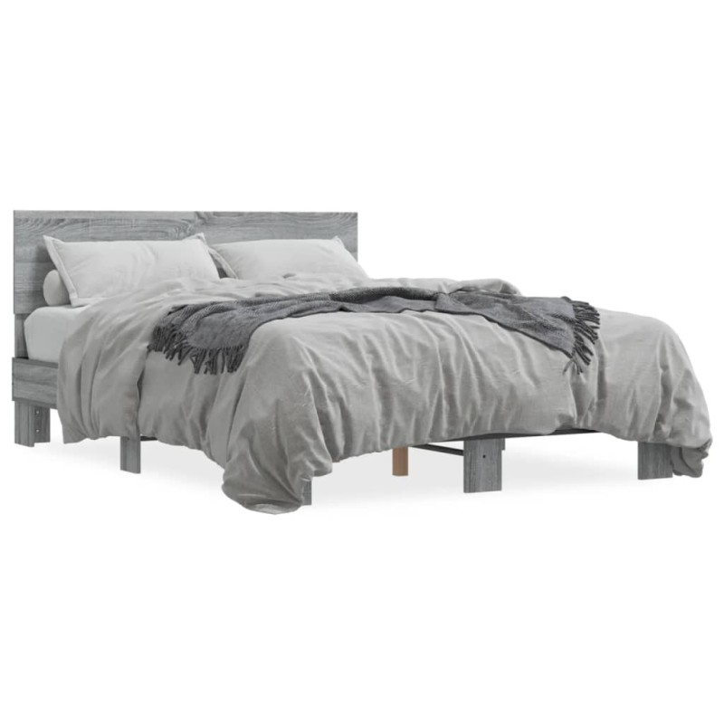 vidaXL Estructura cama madera ingeniería metal gris Sonoma 135x190 cm vidaXL Estructura cama madera ingeniería metal gris Sonoma 135x190 cm