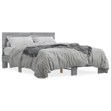 vidaXL Estructura cama madera ingeniería metal gris Sonoma 135x190 cm