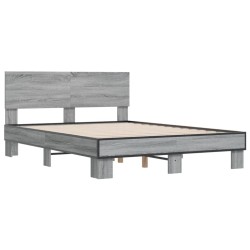 vidaXL Estructura cama madera ingeniería metal gris Sonoma 135x190 cm