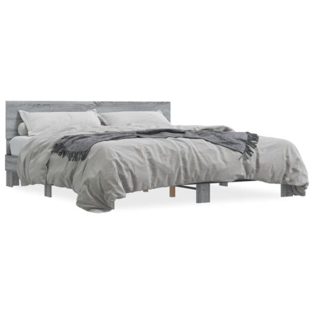 vidaXL Estructura cama madera ingeniería metal gris Sonoma 180x200 cm