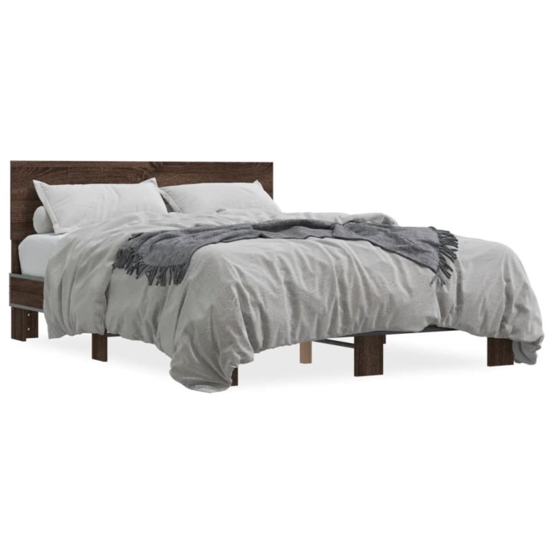vidaXL Estructura cama madera ingeniería metal marrón roble 140x200 cm vidaXL Estructura cama madera ingeniería metal marrón roble 140x200 cm