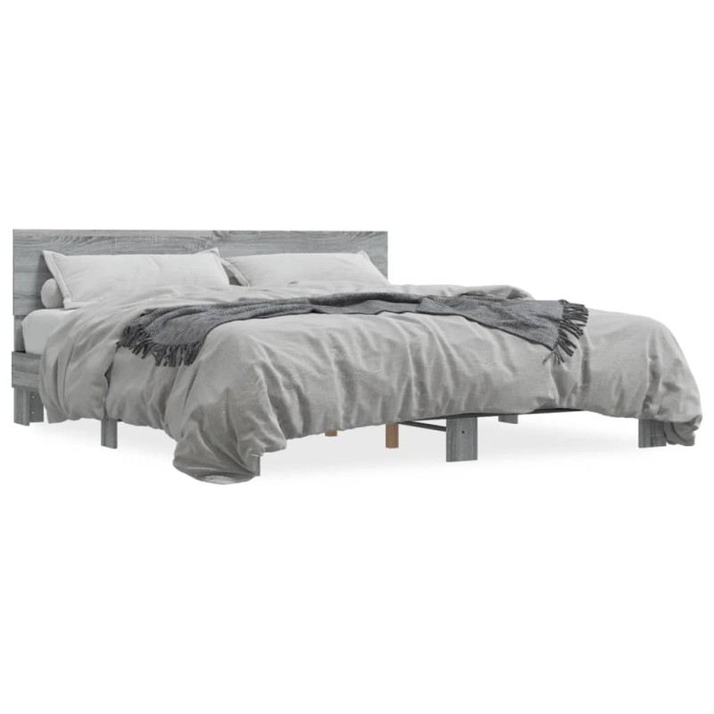 vidaXL Estructura cama madera ingeniería metal gris Sonoma 200x200 cm vidaXL Estructura cama madera ingeniería metal gris Sonoma 200x200 cm