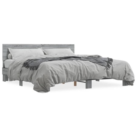 vidaXL Estructura cama madera ingeniería metal gris Sonoma 200x200 cm