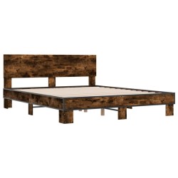 vidaXL Estructura cama madera ingeniería metal roble ahumado 150x200cm