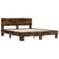 vidaXL Estructura cama madera ingeniería metal roble ahumado 150x200cm vidaXL Estructura cama madera ingeniería metal roble ahumado 150x200cm
