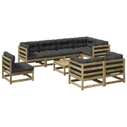 vidaXL Set de sofás jardín 9 pzas con cojines madera pino impregnada