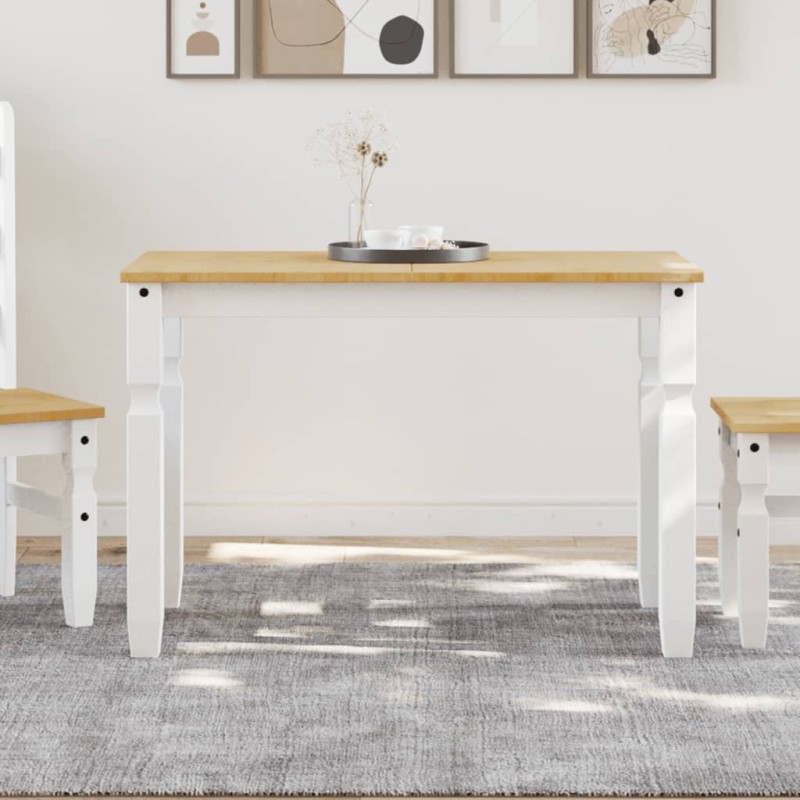 vidaXL Mesa de comedor Corona madera maciza pino blanco 112x60x75 cm vidaXL Mesa de comedor Corona madera maciza pino blanco 112x60x75 cm