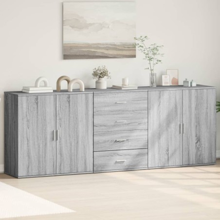 vidaXL Aparadores 3 uds madera contrachapada gris Sonoma