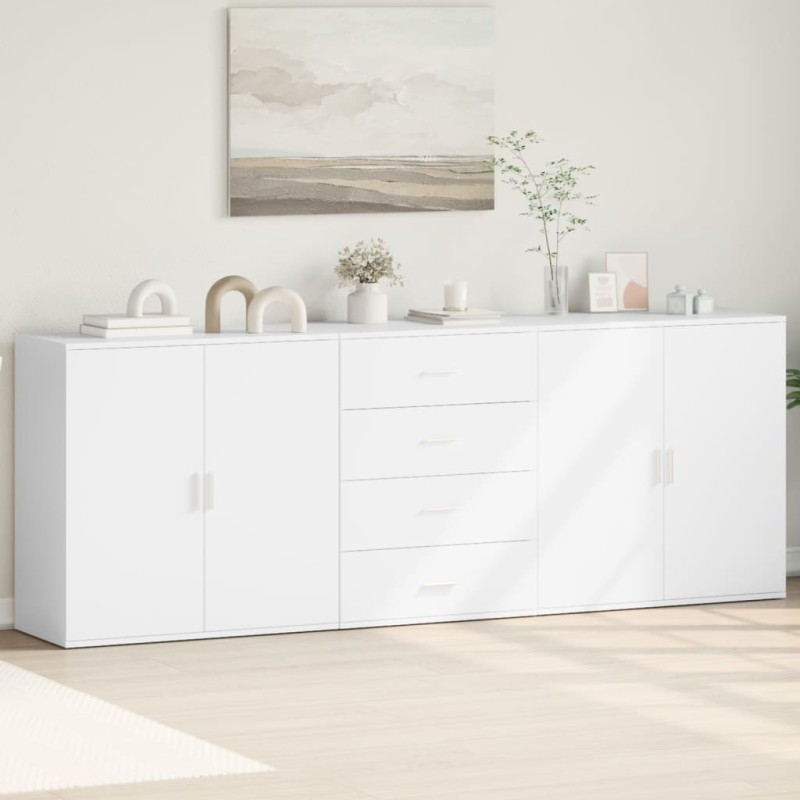 vidaXL Aparadores 3 uds madera contrachapada blanco vidaXL Aparadores 3 uds madera contrachapada blanco