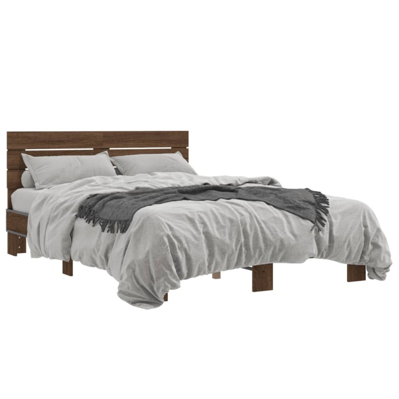 vidaXL Estructura cama madera ingeniería metal marrón roble 120x200 cm
