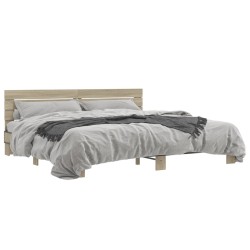 vidaXL Estructura cama madera ingeniería metal roble Sonoma 200x200 cm