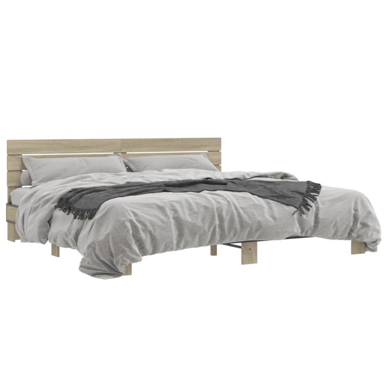 vidaXL Estructura cama madera ingeniería metal roble Sonoma 200x200 cm vidaXL Estructura cama madera ingeniería metal roble Sonoma 200x200 cm