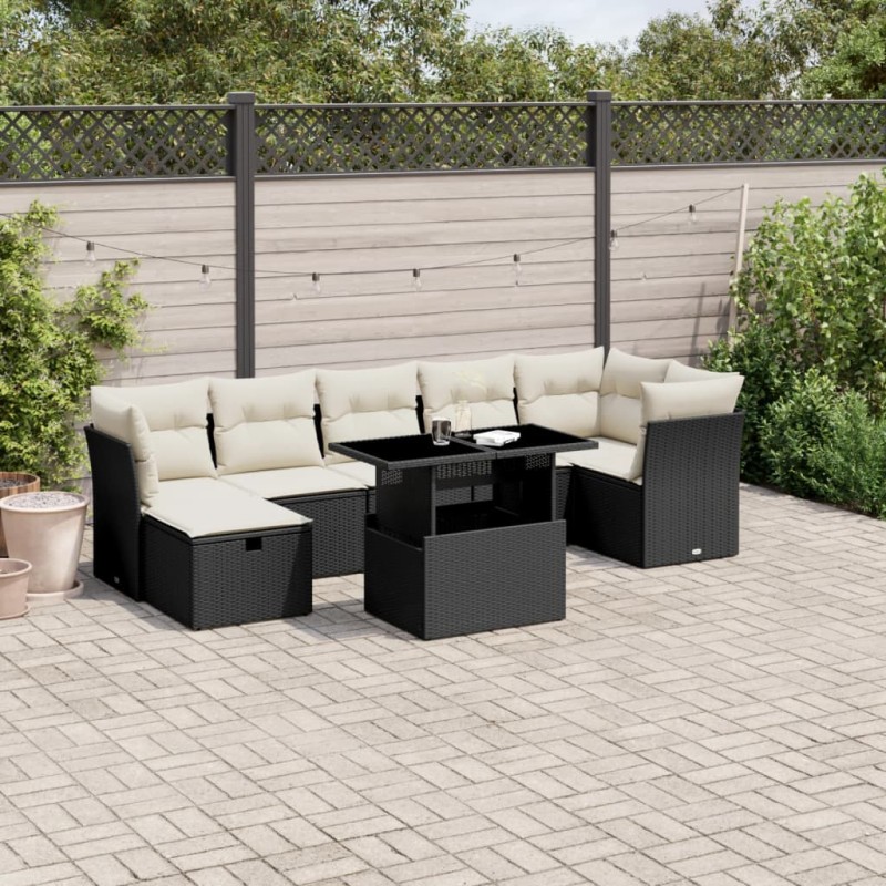 vidaXL Set de sofás de jardín 8 piezas y cojines ratán sintético negro vidaXL Set de sofás de jardín 8 piezas y cojines ratán sintético negro