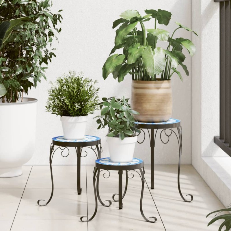 vidaXL Soportes para plantas 3 uds cerámica azul y blanco vidaXL Soportes para plantas 3 uds cerámica azul y blanco