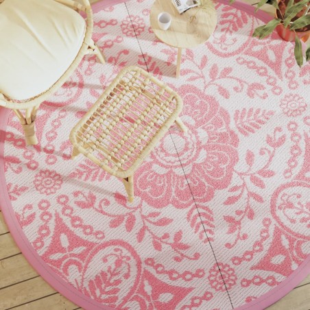 vidaXL Alfombra de exterior PP rosa Ø200 cm