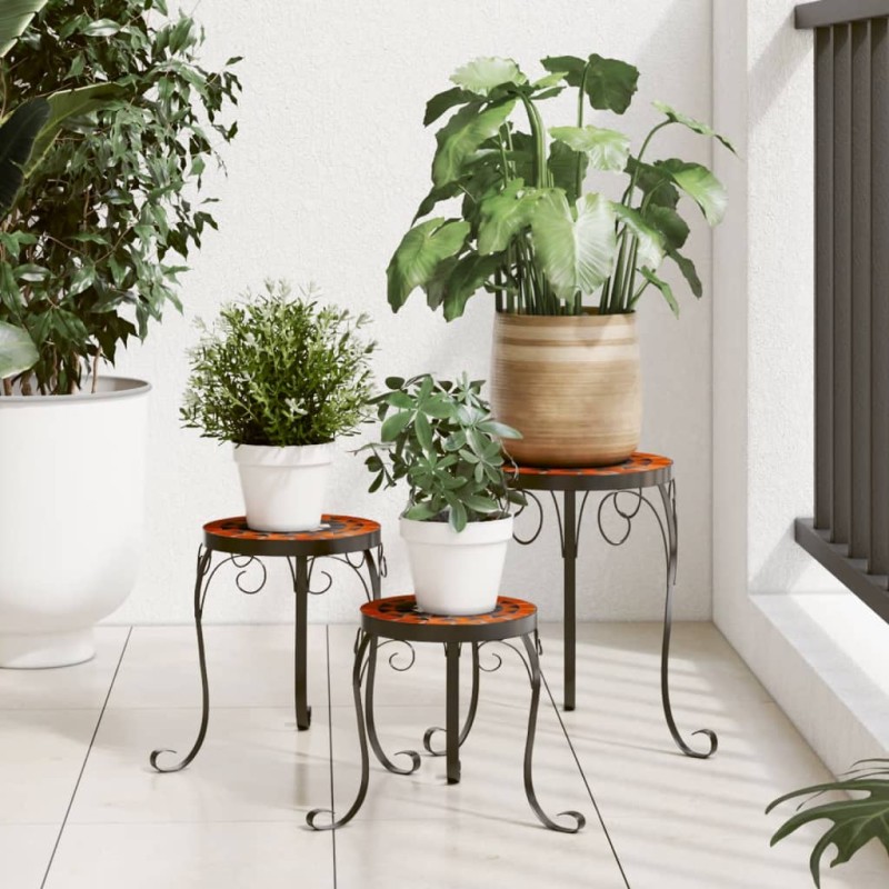 vidaXL Soportes para plantas 3 uds cerámica terracota y blanco vidaXL Soportes para plantas 3 uds cerámica terracota y blanco