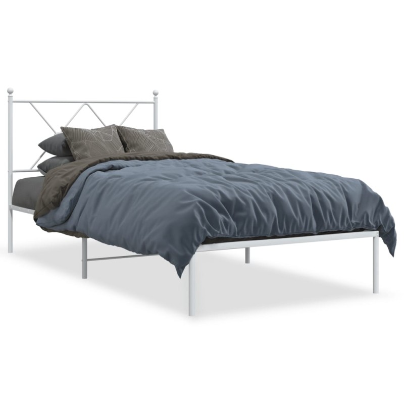 vidaXL Estructura de cama de metal con cabecero blanco 90x190 cm