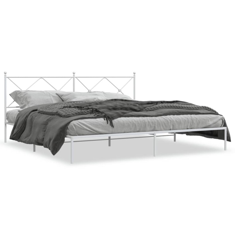 vidaXL Estructura de cama de metal con cabecero blanco 193x203 cm vidaXL Estructura de cama de metal con cabecero blanco 193x203 cm