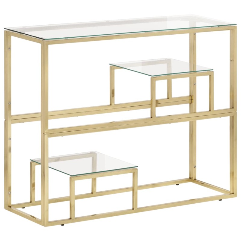 vidaXL Mesa consola acero inoxidable dorado y vidrio templado vidaXL Mesa consola acero inoxidable dorado y vidrio templado