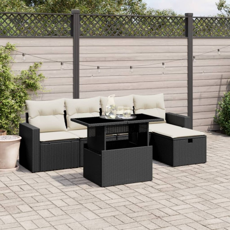 vidaXL Set de sofás de jardín 6 piezas y cojines ratán sintético negro vidaXL Set de sofás de jardín 6 piezas y cojines ratán sintético negro