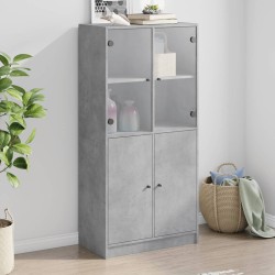 vidaXL Aparador alto con puertas madera gris hormigón 68x37x142 cm