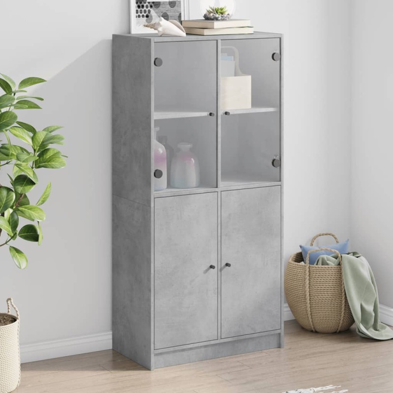 vidaXL Aparador alto con puertas madera gris hormigón 68x37x142 cm vidaXL Aparador alto con puertas madera gris hormigón 68x37x142 cm