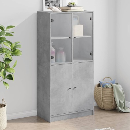 vidaXL Aparador alto con puertas madera gris hormigón 68x37x142 cm