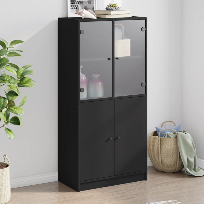 vidaXL Aparador alto con puertas madera ingeniería negro 68x37x142 cm vidaXL Aparador alto con puertas madera ingeniería negro 68x37x142 cm