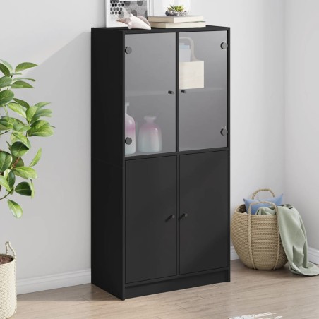 vidaXL Aparador alto con puertas madera ingeniería negro 68x37x142 cm